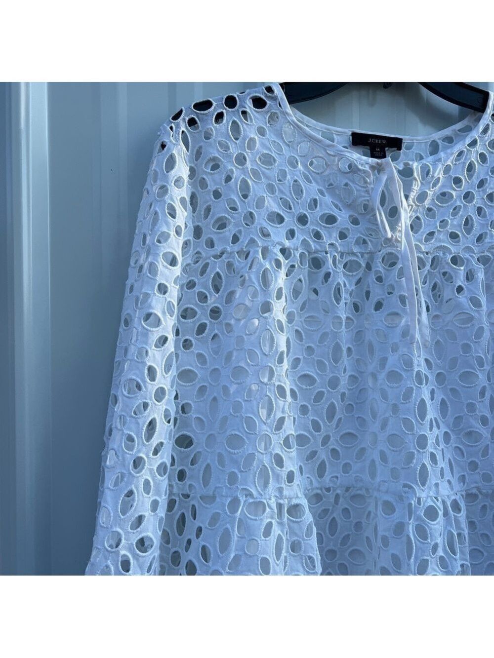 J Crew Tiered Babydoll White Eyelet Beachy Cottagecore Blouse Top M - Picture 4 of 8